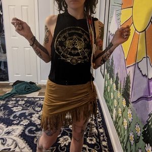 Tan fringe mini skirt